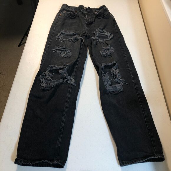 BDG Urban Outfitters Baggy Jeans Women 27 Black Denim Thrashed Streetwear Grunge - Picture 1 of 6